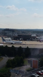 The view from my 9th floor room and airline!