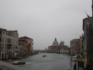 A wet and windy, but beautiful view from a bridge in Venice 